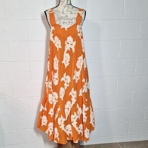 Orange Floral Sleeveless Dress